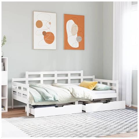 Dormeuse con Cassetti Bianco 90x200 cm Legno Massello di Pino - Foto 2