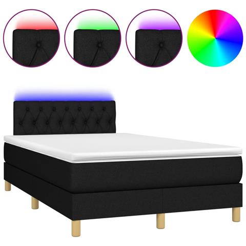 Letto a Molle con Materasso e LED Nero 120x190 cm in Tessuto - Foto 1