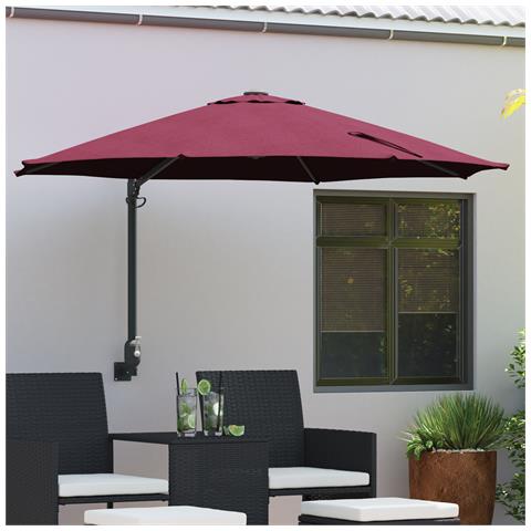 Ombrellone da patio Rosso Bordeaux Poliestere Grande Pieghevole - Foto 2