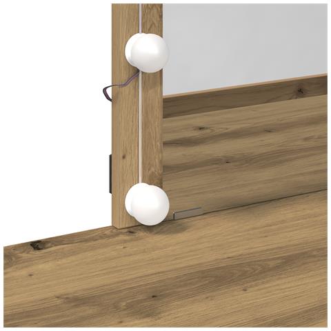 Tavolo da Toeletta con Specchio e LED Finitura Rovere Artigianale in Legno Ingegnerizzato - Foto 9