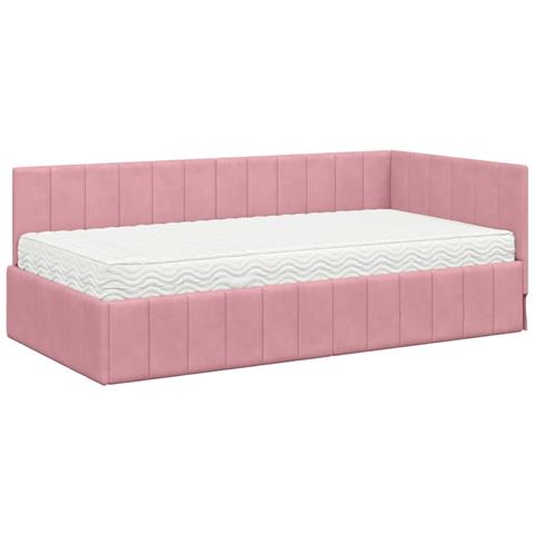 Cornice del letto ad angolo Rosa 90 x 200 cm Velluto - Foto 1