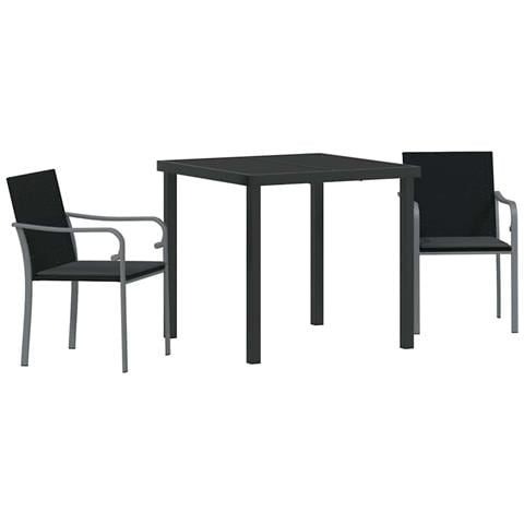 Set da Pranzo per Giardino 3 pcs Nero Poly Rattan - Foto 1