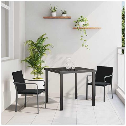 Set da Pranzo per Giardino 3 pcs Nero Poly Rattan - Foto 2
