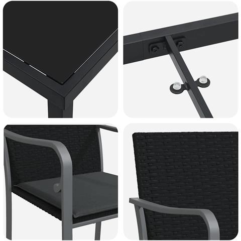 Set da Pranzo per Giardino 3 pcs Nero Poly Rattan - Foto 9