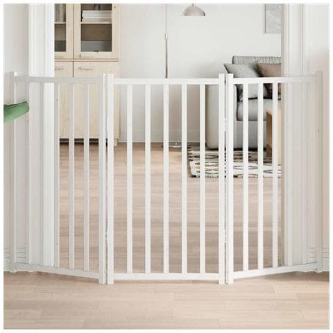 Cancello Cani Pieghevole 3 Pannelli Bianco 150cm Massello Abete - Foto 2