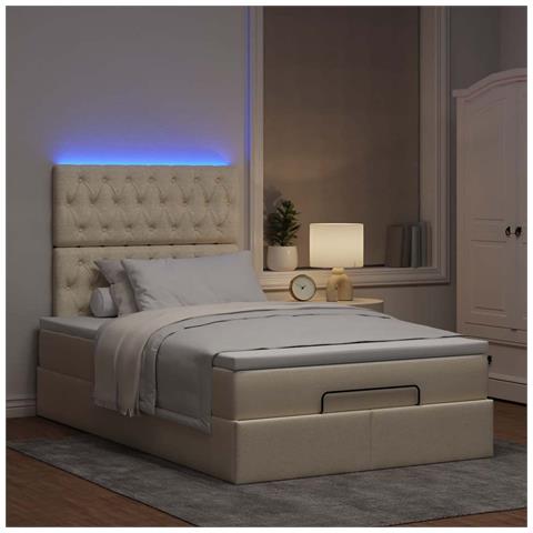 Struttura Letto Pouf con Materasso Crema 120x200 cm in Tessuto - Foto 2