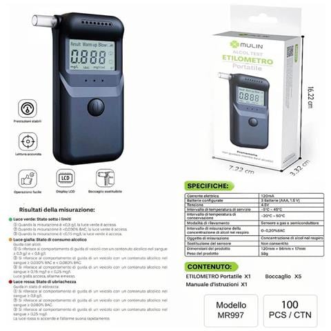 Etilometro Portatile Digitale Alcol Test A Batteria Sicuro 100% Codice Stradale - Foto 2