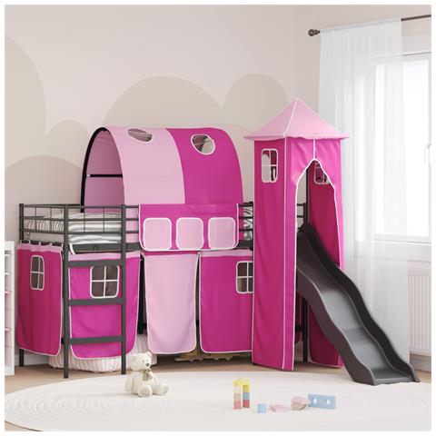 Struttura del letto loft per bambini Nero e rosa 74,5 x 190 cm - Foto 2