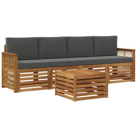 Set di divani da esterno con cuscino 5 pcs Naturale e Antracite - Foto 1