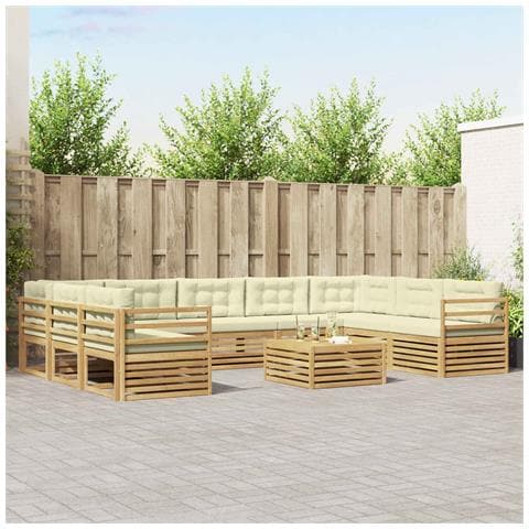 Set di divani da esterno 10 pcs Bianco e Crema Poliestere - Foto 2