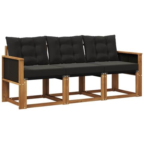 Set di divani da esterno con cuscino 3 pcs Naturale e Nero - Foto 1