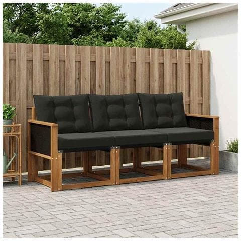 Set di divani da esterno con cuscino 3 pcs Naturale e Nero - Foto 2