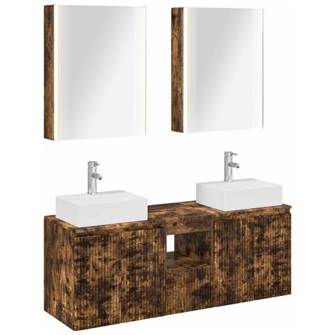 Set di Armadi da Bagno 5 pcs Rovere Fumo Legno ingegnerizzato - Foto 1