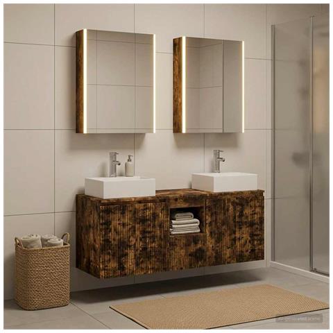 Set di Armadi da Bagno 5 pcs Rovere Fumo Legno ingegnerizzato - Foto 2