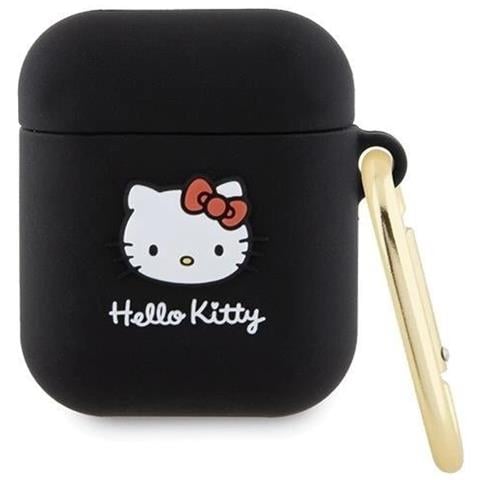 Custodia In Silicone 3d A Forma Di Testa Di Hello Kitty Per Airpods 1/2 - Nera - Foto 1