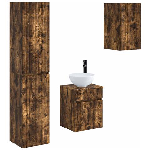 Set di mobili per il bagno 3 pz Rovere Fumo 33 x 34,5 x 160 cm - Foto 1