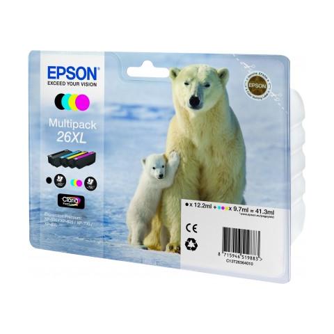 C13T26364010 Cartuccia Ink Originale Multipack Nera Ciano Magenta Gialla per Epson Premium XP-610 Capacità Nera 500 / Colori 700 Pagine Confezione 4 pezzi - Foto 2