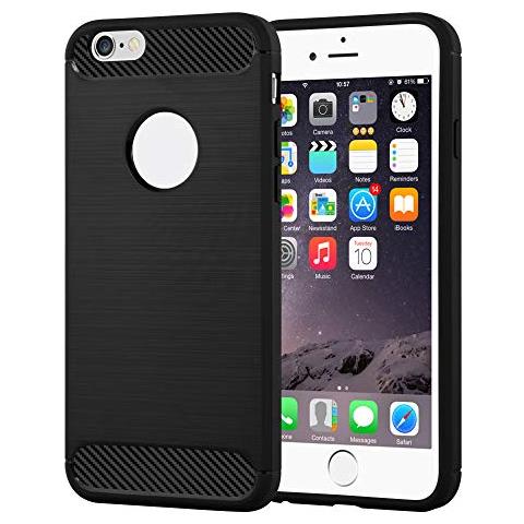 Custodia Compatibile Con Apple Iphone 6 / Iphone 6s In Brushed Nero - Coperchio Protettivo In Silicone Tpu Flessibile In Look Acciaio Inossidabile-fibra Di Carbonio - Foto 1