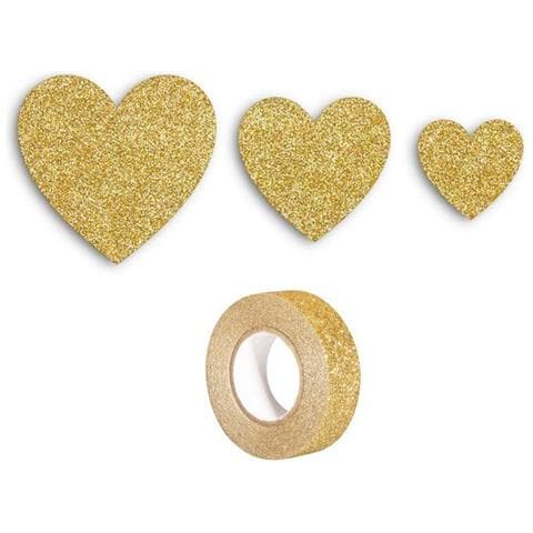 12 Cuori Con Glitter Dorato + Washi Tape Dorato 5 M - Foto 2
