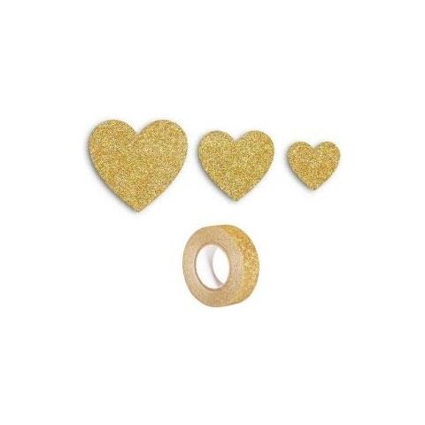 12 Cuori Con Glitter Dorato + Washi Tape Dorato 5 M - Foto 1