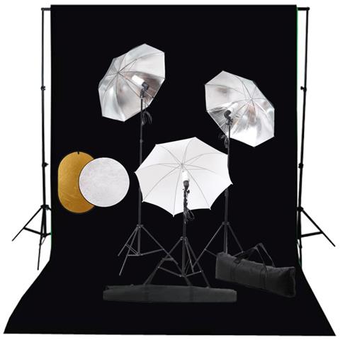 Kit Studio Fotografico con Luci Ombrelli Fondale e Riflettore - Foto 1