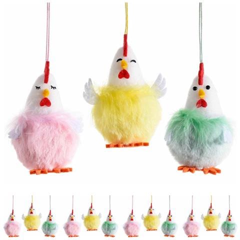 Decorazioni Pasquali E Primaverili Da Appendere Galline In Pelo Sinettico Addobbi Per Casa, Negozi, Vetrine Set 12 Pezzi - Foto 1