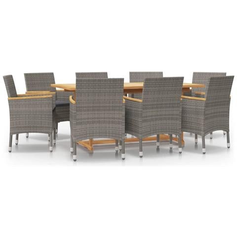 Set Da Pranzo Per Giardino 9 Pz Con Cuscini Grigio - Foto 1