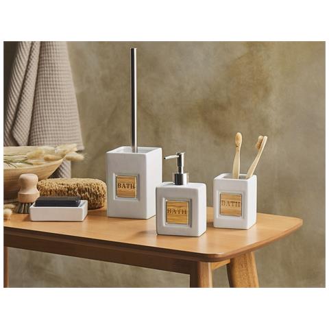Set Accessori Bagno Ceramica Beige E Legno Chiaro Kourou - Foto 1