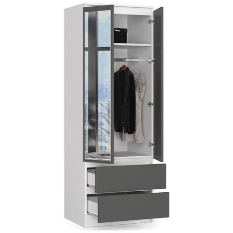 Armadio A 2 Ante Battenti E Cassetti S60 con specchio, 60x51x180 cm, Colore Bianco e Grigio Grafite - Foto 2