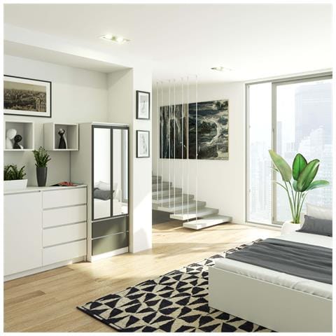 Armadio A 2 Ante Battenti E Cassetti S60 con specchio, 60x51x180 cm, Colore Bianco e Grigio Grafite - Foto 5
