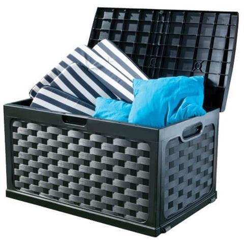 Cassapanca Baule Da Esterno In Resina Con Seduta Rattan Antracite Con Rotelle - Foto 1