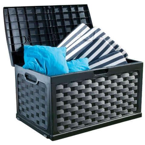 Cassapanca Baule Da Esterno In Resina Con Seduta Rattan Antracite Con Rotelle - Foto 2