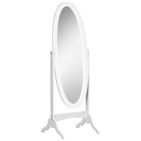 Specchio Da Terra Ovale A Figura Intera Con Inclinazione Regolabile, 47.5x45.5x154.5cm, Bianco - Foto 1