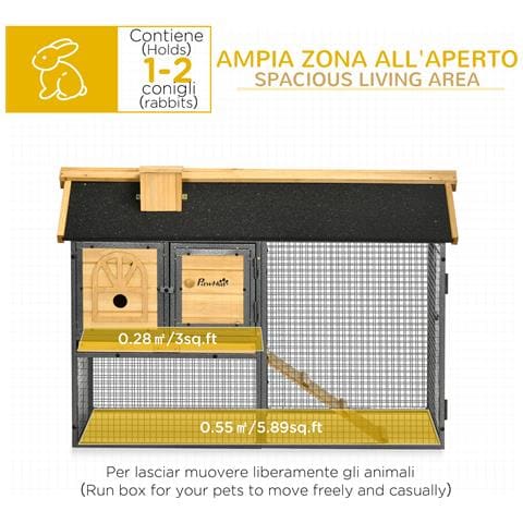 Conigliera Da Esterno A 2 Livelli In Legno Di Abete E Acciaio Con Vassoio Rimovibile, 120x55.5x80 Cm - Foto 6