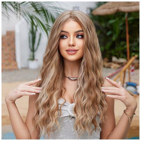 Parrucca Lunga Riccia Con Pizzo Frontale Lightbrown - Foto 1