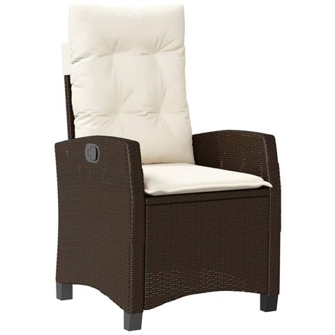 Sedia Reclinabile Da Giardino Con Cuscini Marrone In Polyrattan - Foto 2