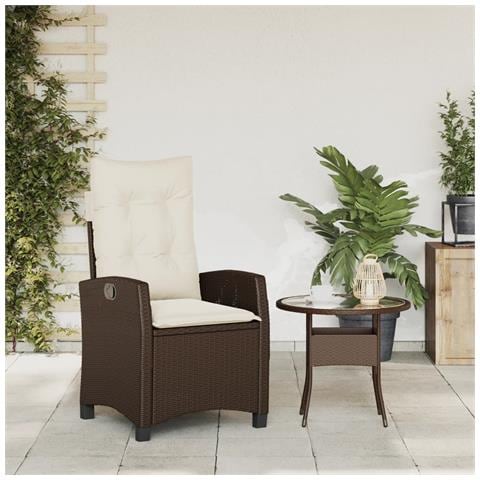 Sedia Reclinabile Da Giardino Con Cuscini Marrone In Polyrattan - Foto 3