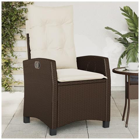 Sedia Reclinabile Da Giardino Con Cuscini Marrone In Polyrattan - Foto 1