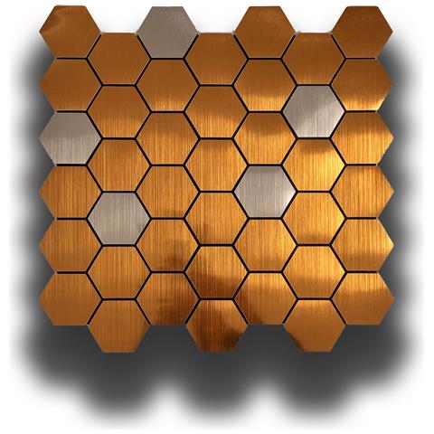 Piastrelle 3d Autoadesive In Pet Acustiche E Isolanti 30x30cm (4mm Spessore) Esagoni Oro Argento - Foto 1