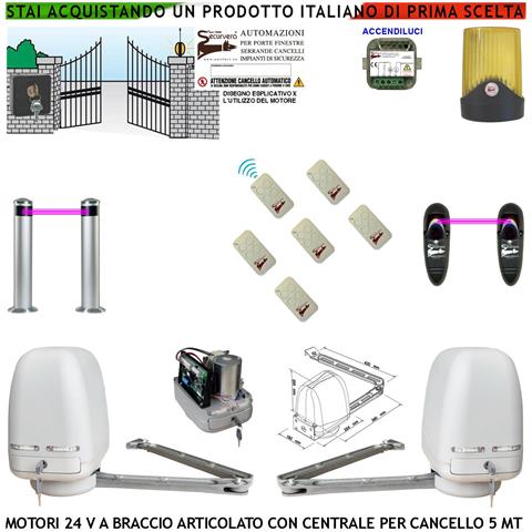 Kit Motori A Braccio Articolato 24 V Cancello Automatico 2 Ante Da 1 A 2,5 Mt Centrale 220/24 V 6 Radiocomandi Faro Se - Foto 1