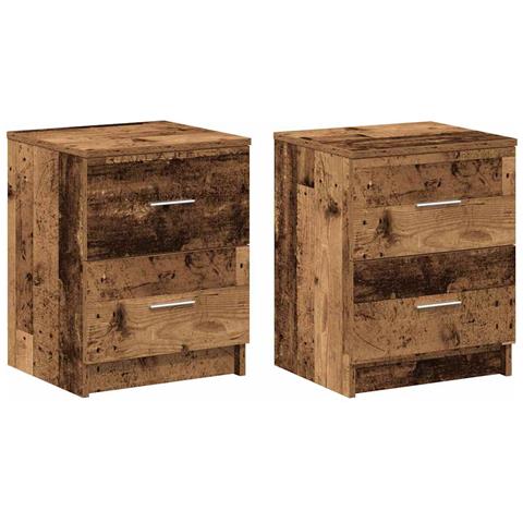Comodini 2 Pz Con 2 Cassetti Legno Antico 40x36x50 Cm - Foto 2