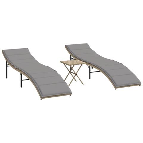 Lettini Prendisole 2 Pz Con Tavolino Beige In Polyrattan - Foto 2