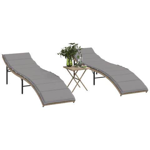 Lettini Prendisole 2 Pz Con Tavolino Beige In Polyrattan - Foto 1