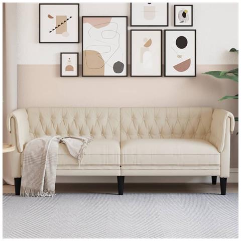 Divano Chesterfield A 3 Posti In Lino - Foto 1