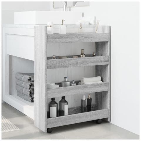 Carrello Stretto A 4 Livelli Grigio Sonoma In Truciolato - Foto 3