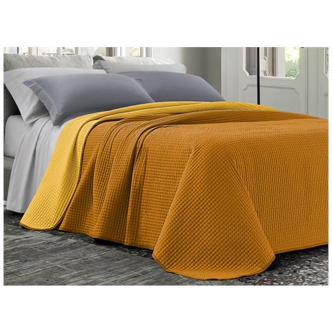 Quilt Trapuntino Estivo 100gr Mq Bicolor Double Face Tinta Unita Modello Cloe Matrimoniale Oro - Foto 1