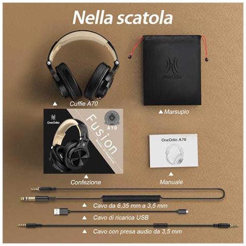 Fusion A70 Hi-Res Cuffie DJ Wireless, Cavo e Microfono Gold /Black - Foto 3