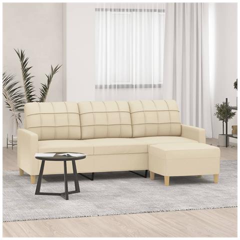 Divano a 3 Posti con Poggiapiedi Crema 180 cm in Tessuto - Foto 2