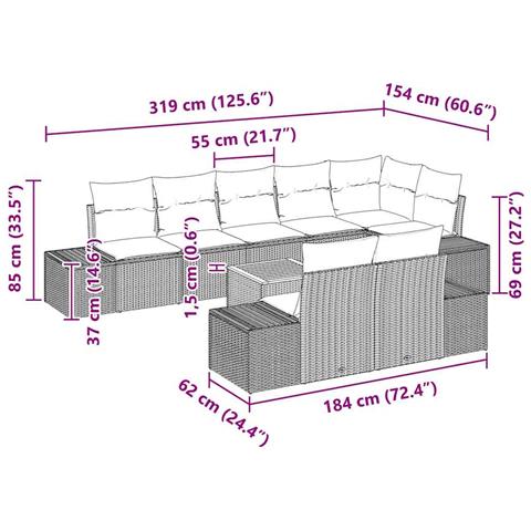 Set divano da giardino 9 pezzi con cuscini Nero Polyrattan Acacia - Foto 9