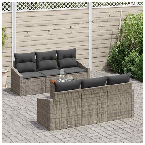 Set Divano da Giardino di 7 Pezzi con Cuscini Grigio Polyrattan Acacia - Foto 2